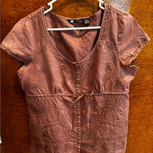 Carole Little Mauve Linen Tie Front Buttoned Blouse